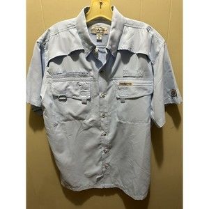 Hook & Tackle Mens Blue Short Sleeve Button Up Fishing Tournament Shirt Size Med